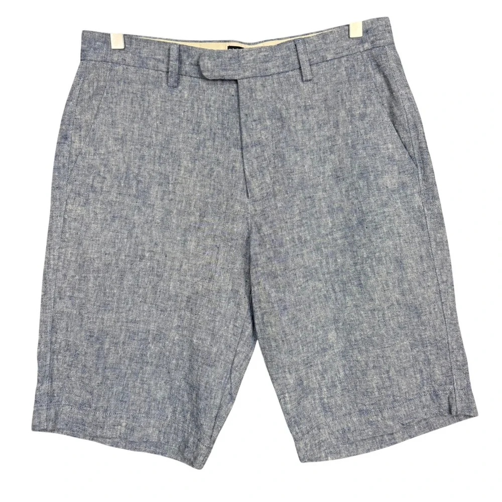 J Crew Rivington Shorts Mens 30 Blue Linen Cotton Blend Casual Preppy Fits 32x11